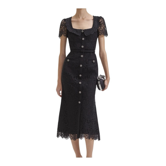 Self-Portrait Dresses & Skirts - Self-Portrait Black Guipure Lace Button Midi Dress Size 8 ** no belt